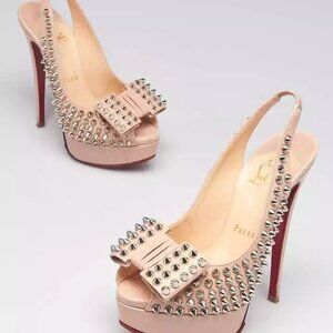 Christian Louboutin Leather Clou Noeud Spikes 150 Slingback Pumps 270-050825